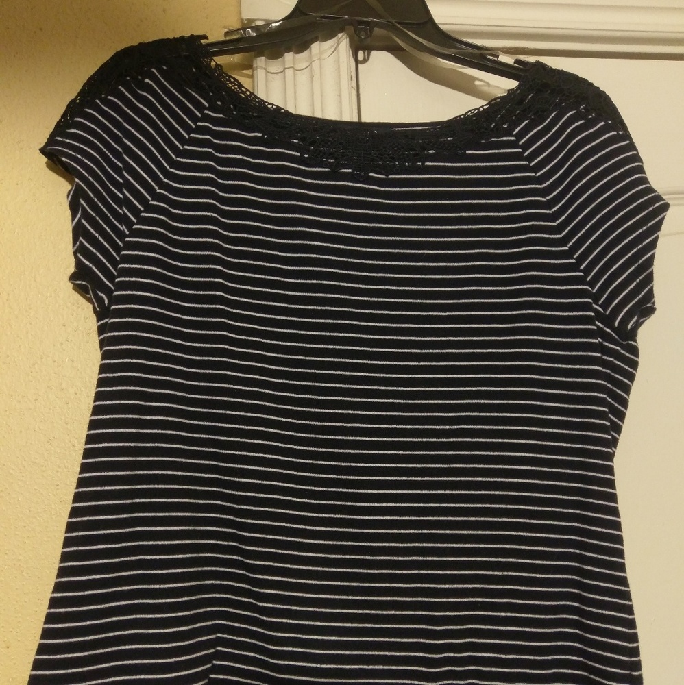 Chaps navy and white striped blouse
